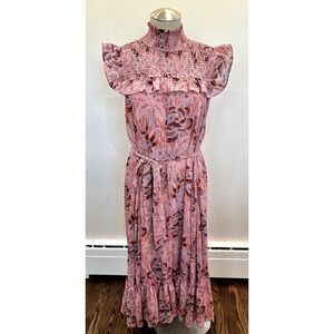 Likely NWT Gio Floral Print Smocked Ruffle Chiffon Midi Dress Size 10